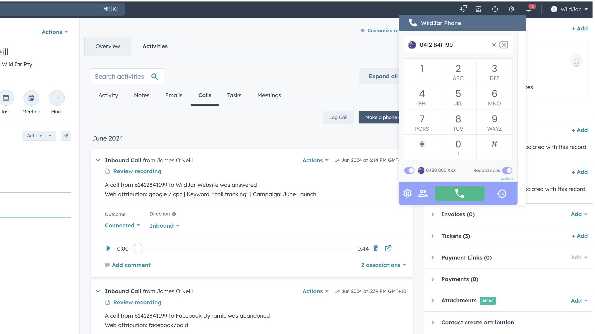Automatically log inbound and outbound calls